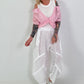 Ribbed Top with Blouse Layering - white-pink
