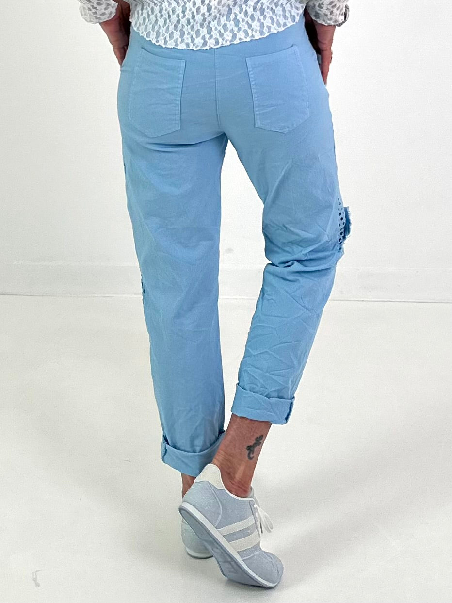 Trousers with mesh insert - light blue