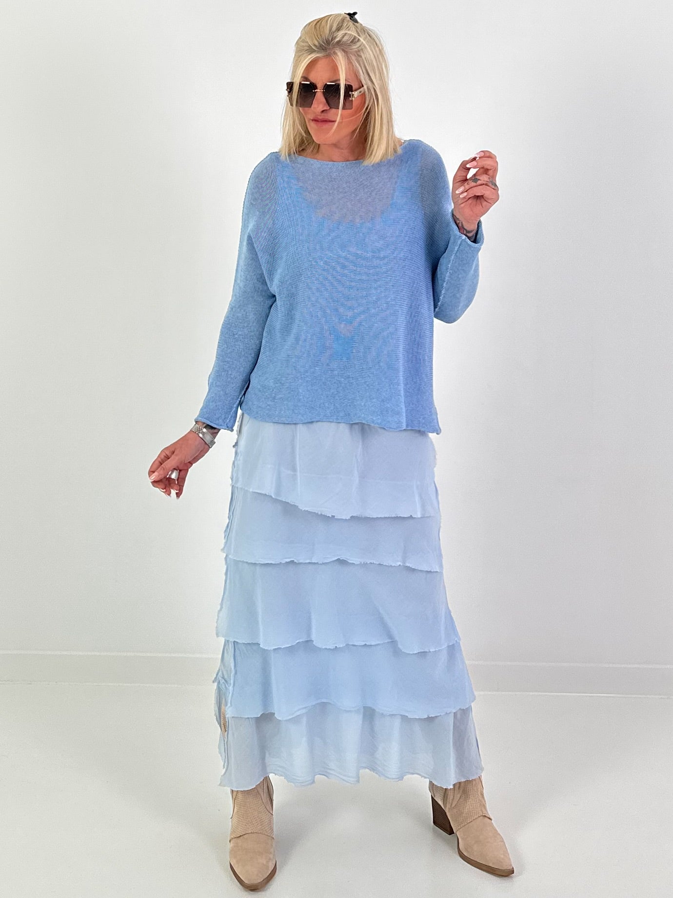 Leichter Strickpullover - hellblau
