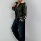 Stylish pilot jacket in leather look - olive