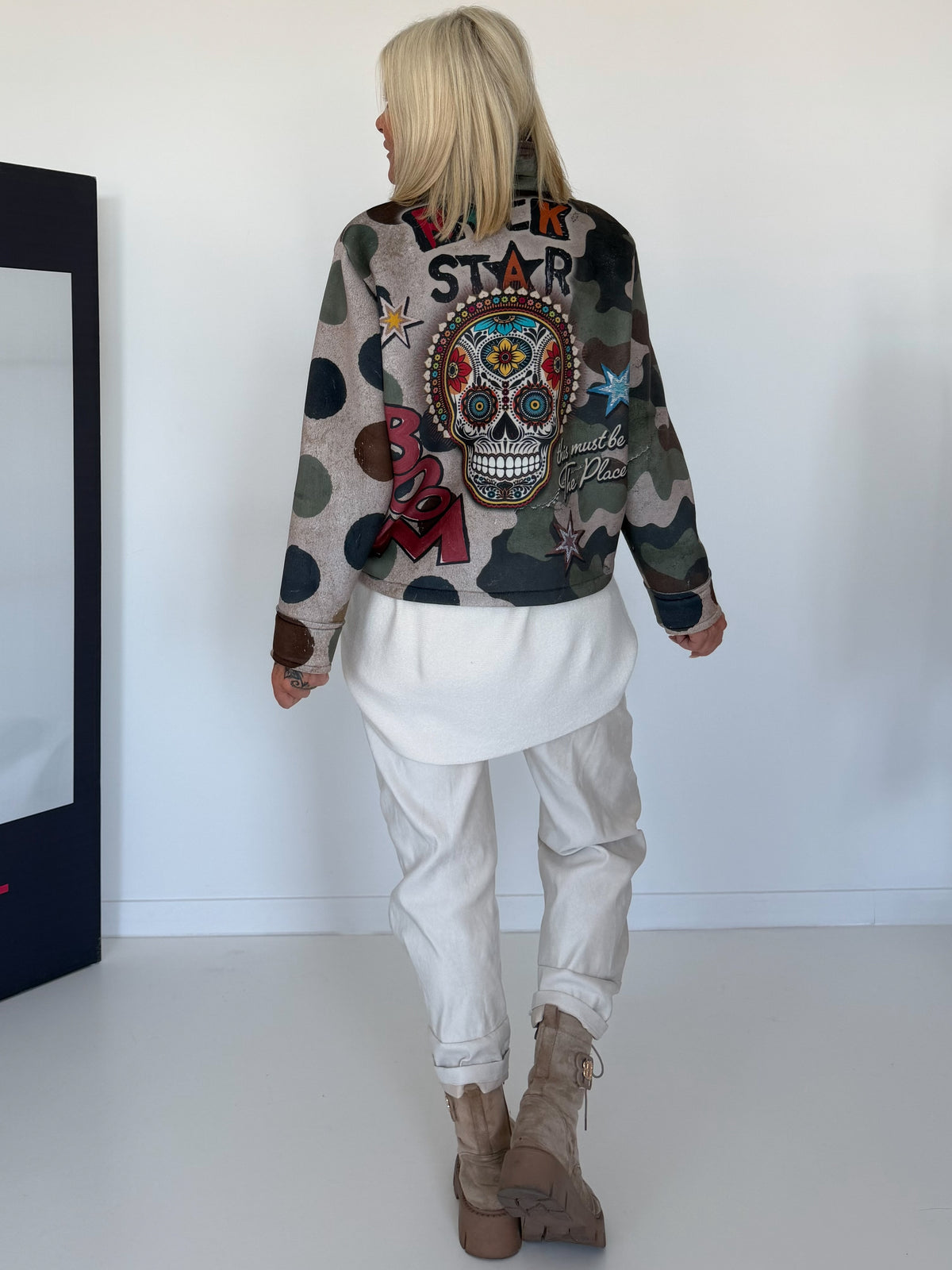 Biker Jacke Rockstar - oliv-beige-mehrfarbig