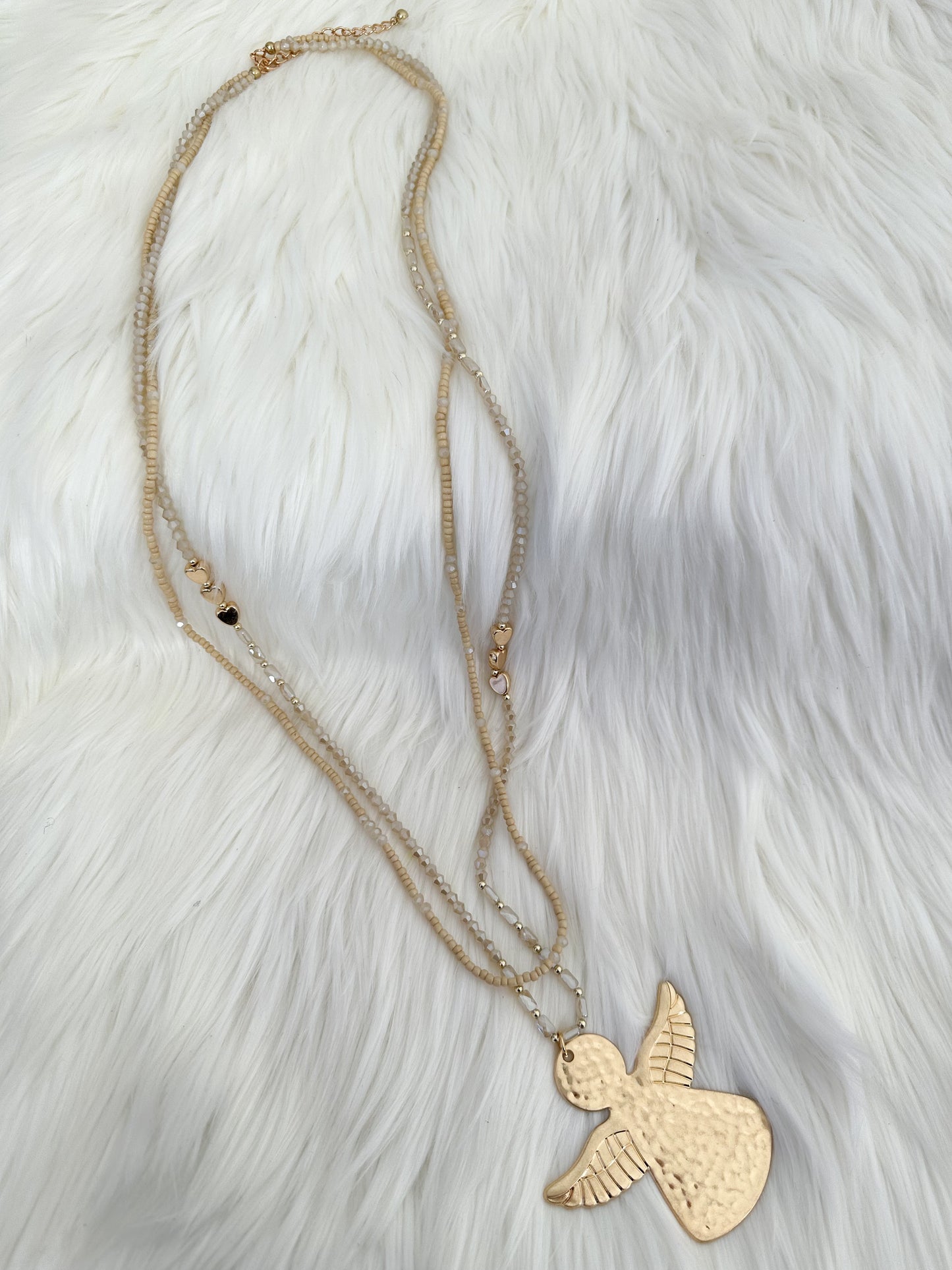Necklace with angel pendant - beige-gold