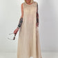 Sleeveless linen dress with crochet insert - beige