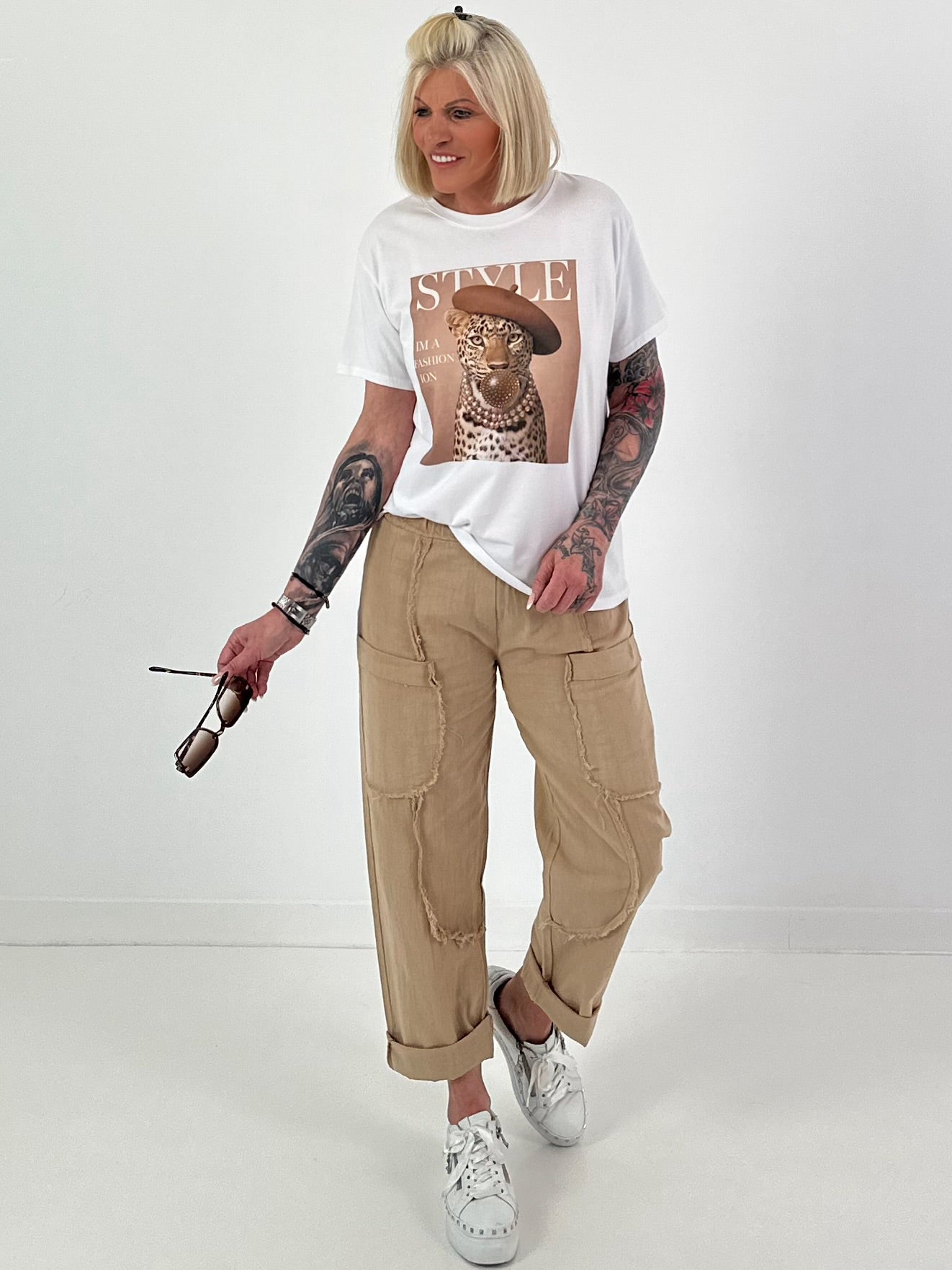 T-Shirt Fashion Leopard - weiss