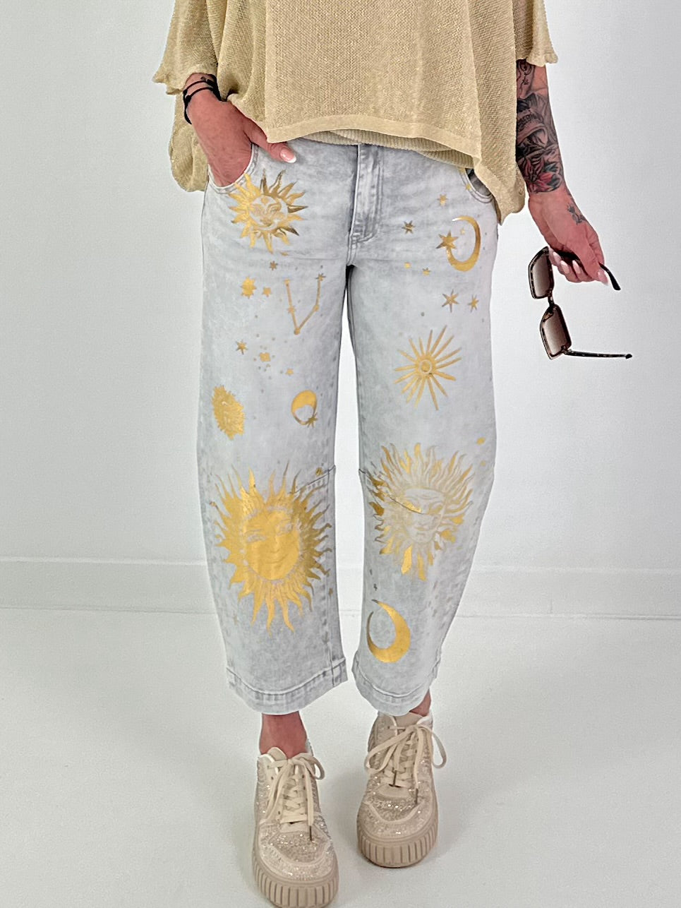 Sun-motif jeans - grey