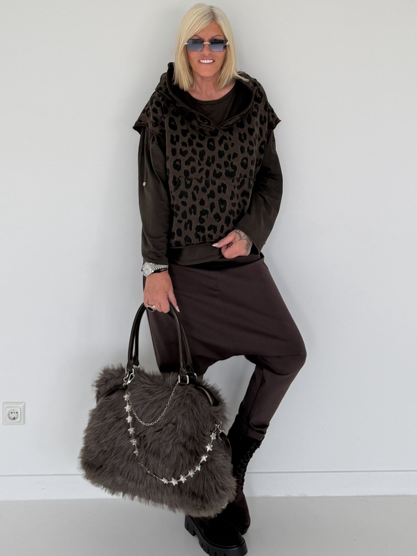 Baggy Hose mit Patten - mokka