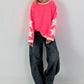 Sweatshirt with trendy star elements - neon pink