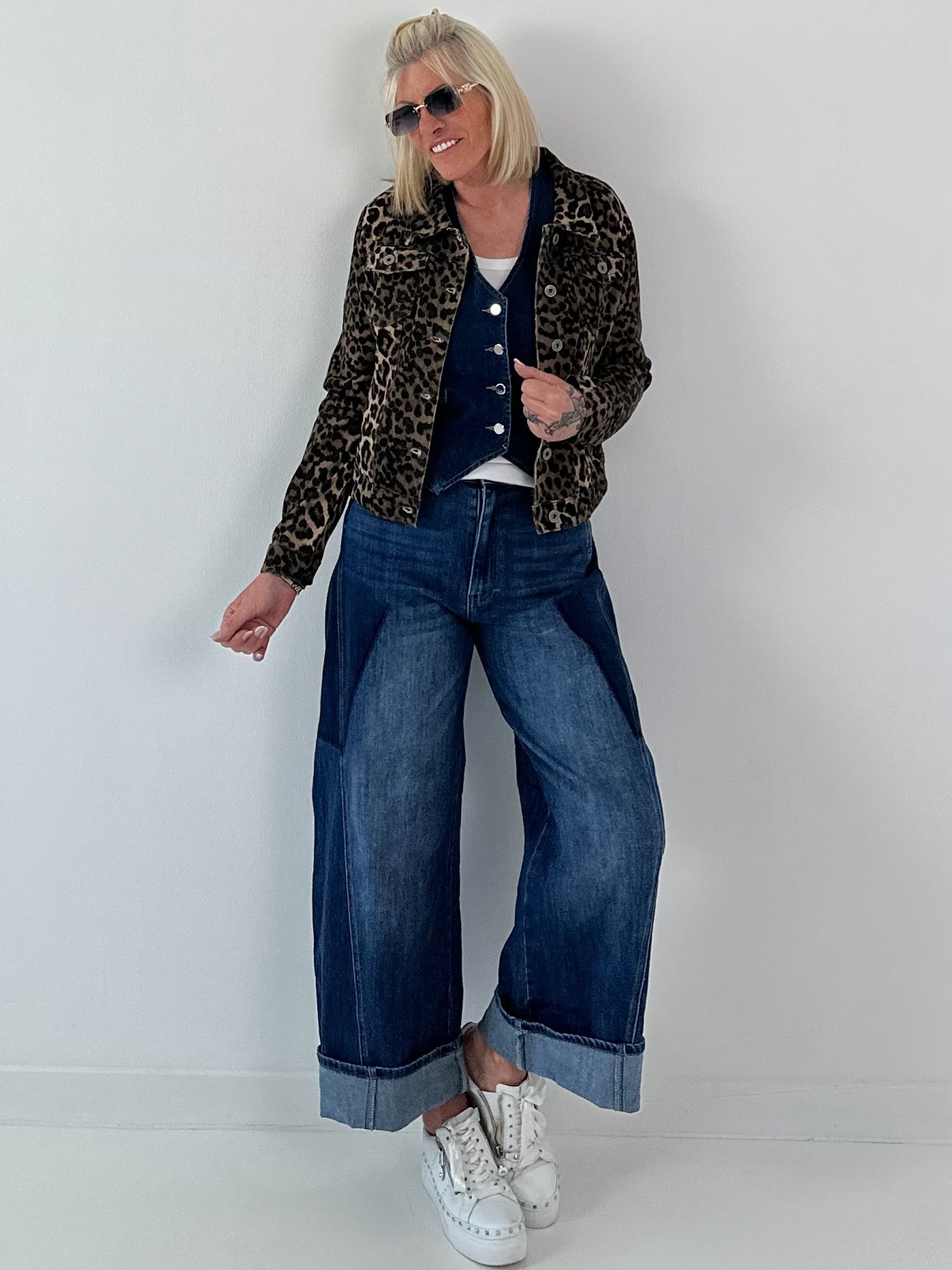 Leopard print denim jacket - multicolored