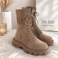 Bootie in Wildleder Optik mit derber Sohle - beige