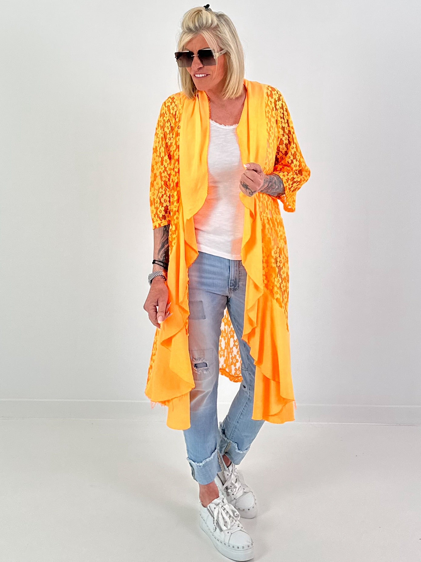 Lace coat in a material mix - neon orange