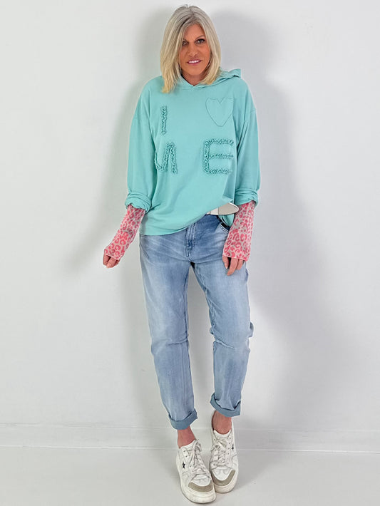 Hoodie I LOVE ME - watergreen