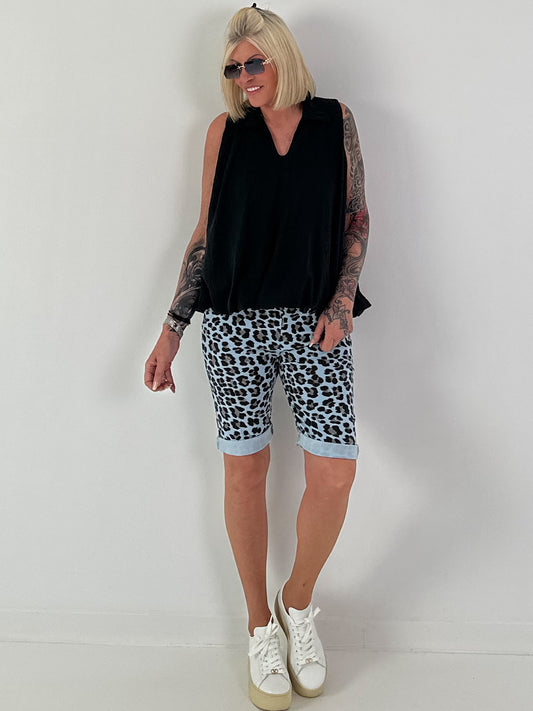 Ballon Blusen Top mit V-Neck - schwarz