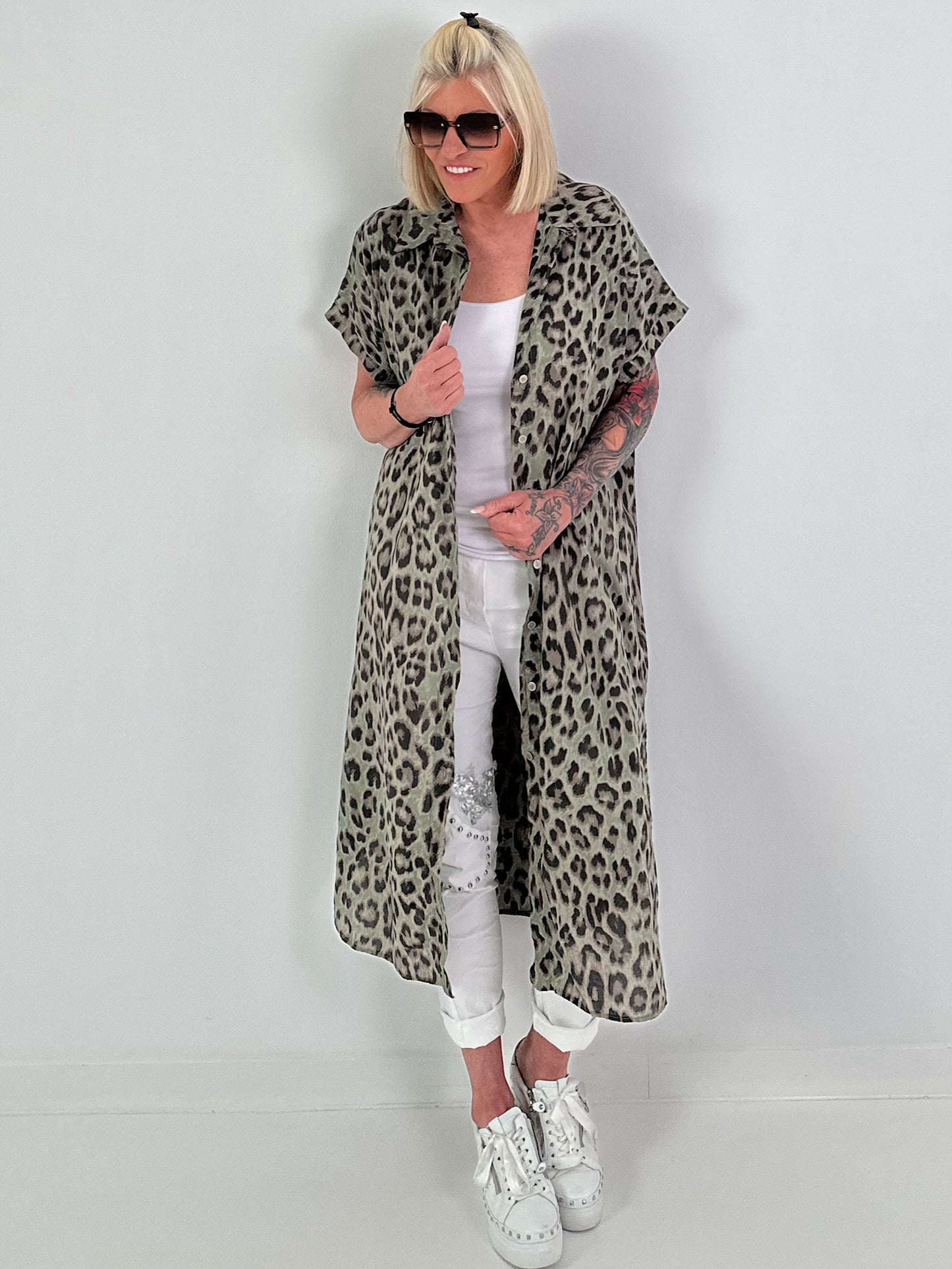 Blouse dress with leopard print - khaki