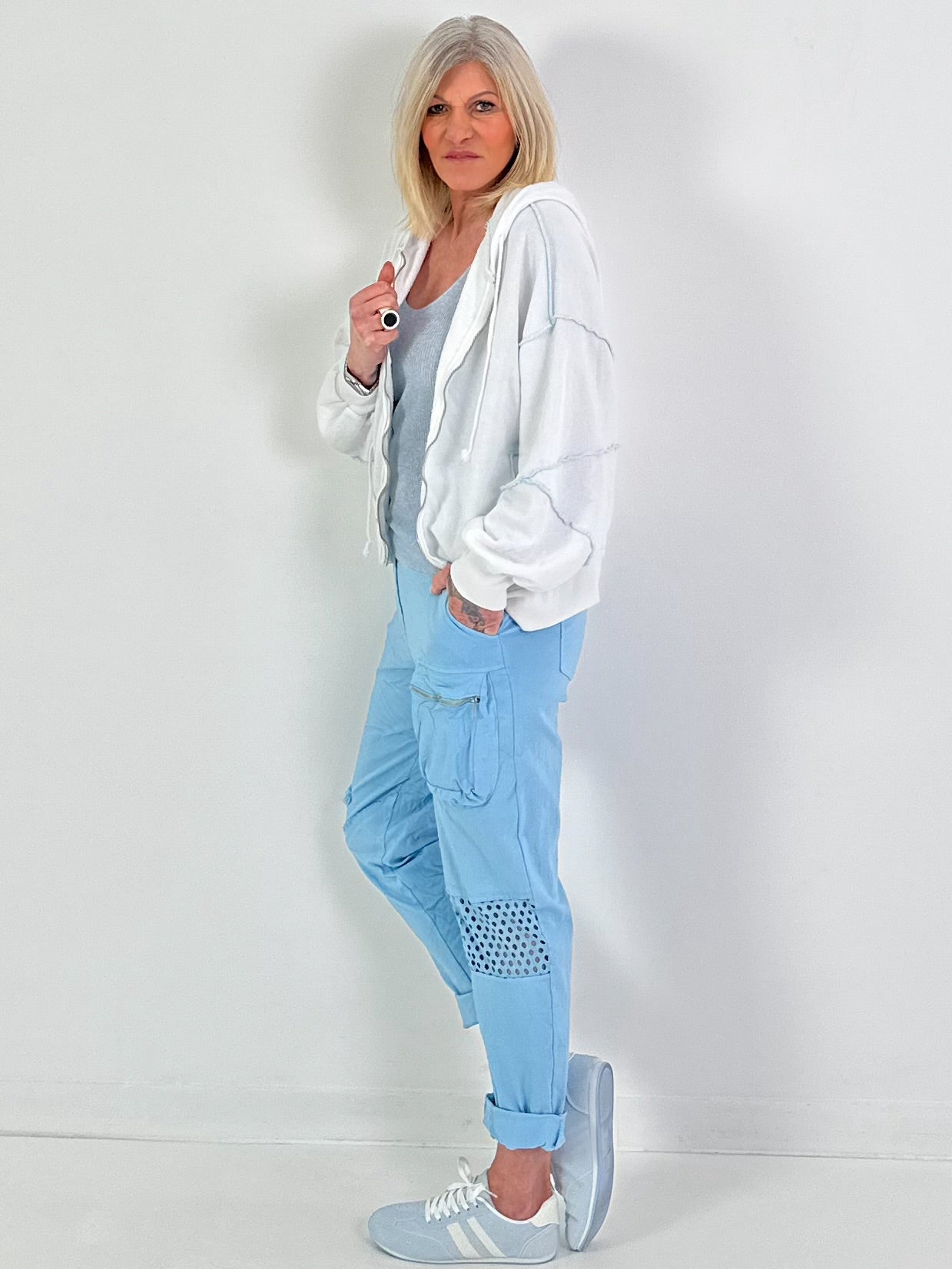 Trousers with mesh insert - light blue