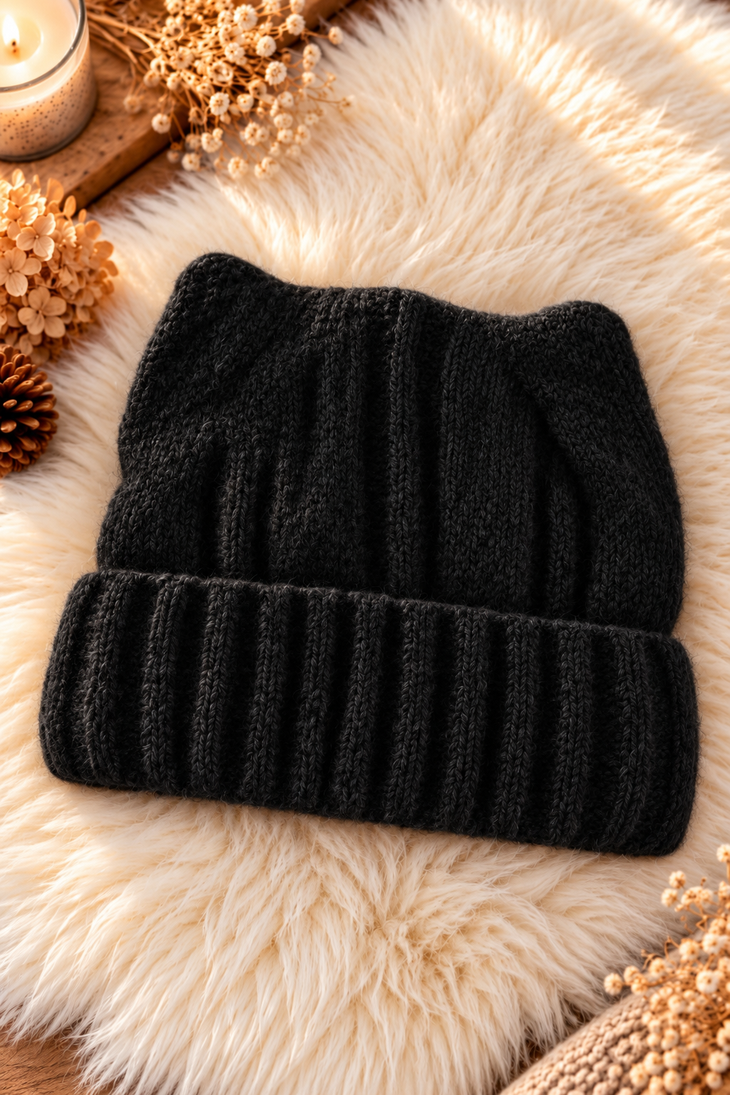Kuschelige Strickmütze - schwarz