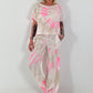 Short Linen Shirt with Tie-Dye Pattern - white-neon pink-beige