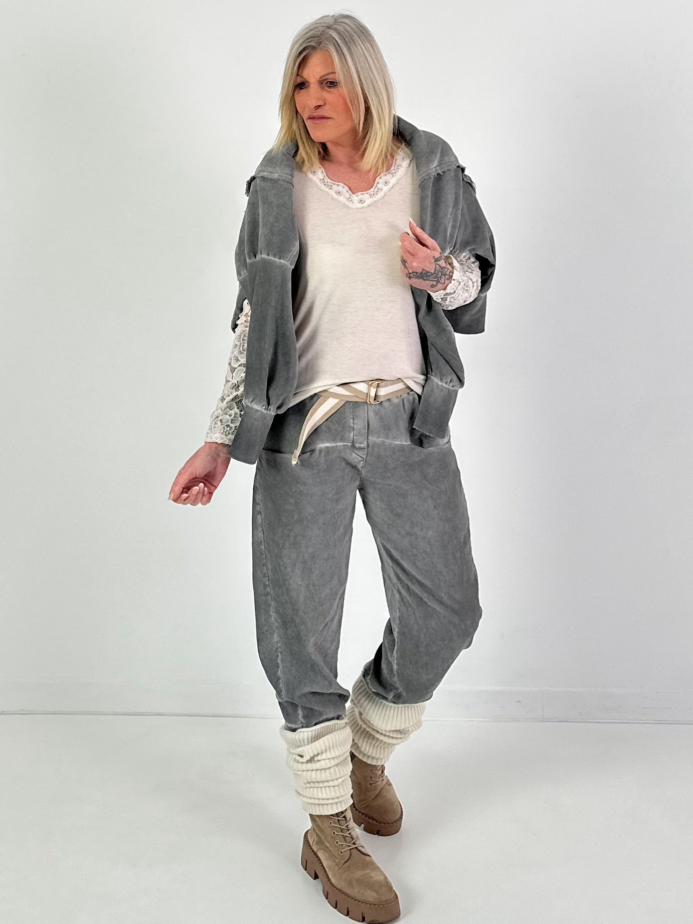 Shirt mit Spitze - beige