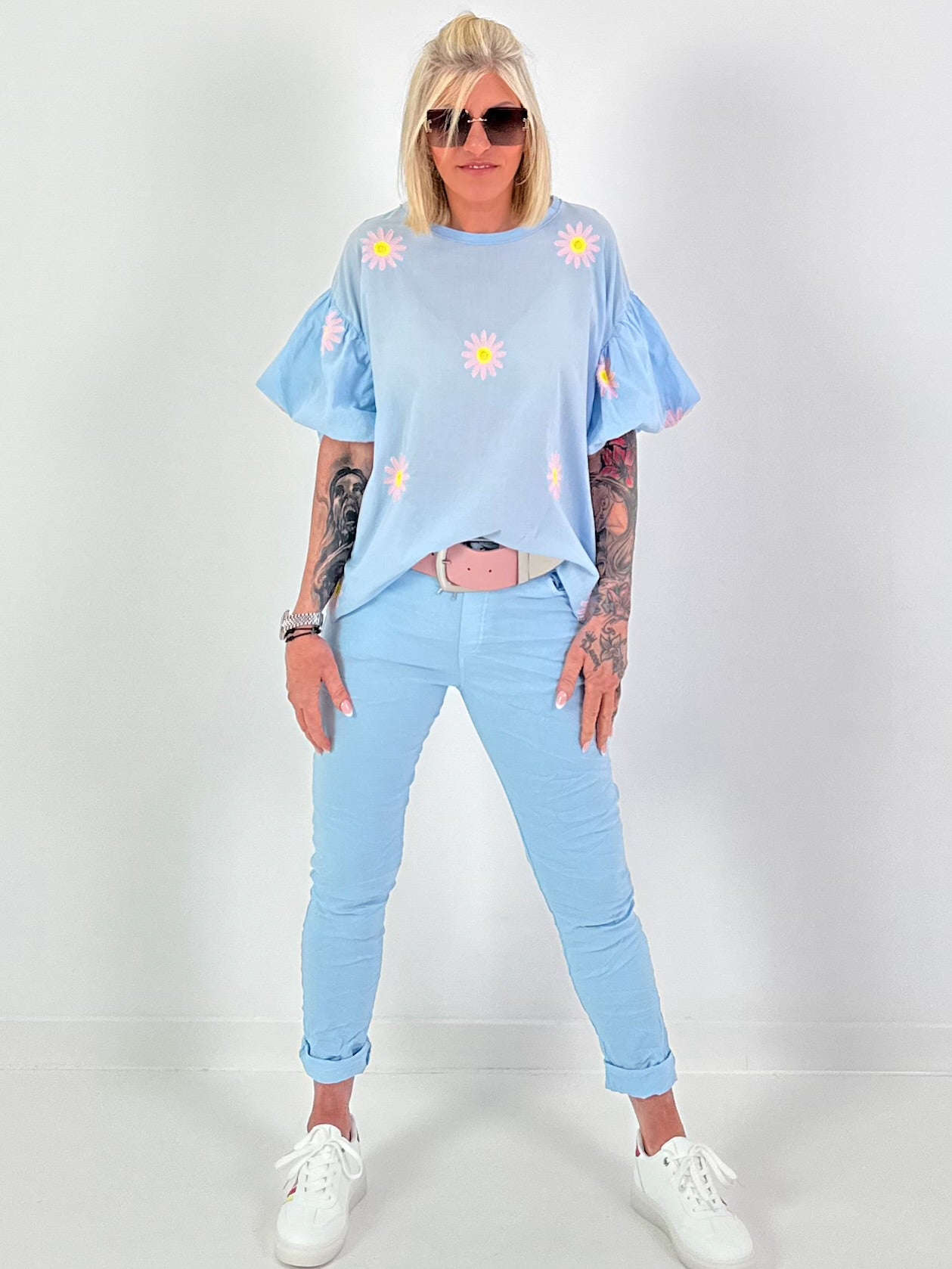 Blusenshirt mit "Puff-Ärmeln" - hellblau