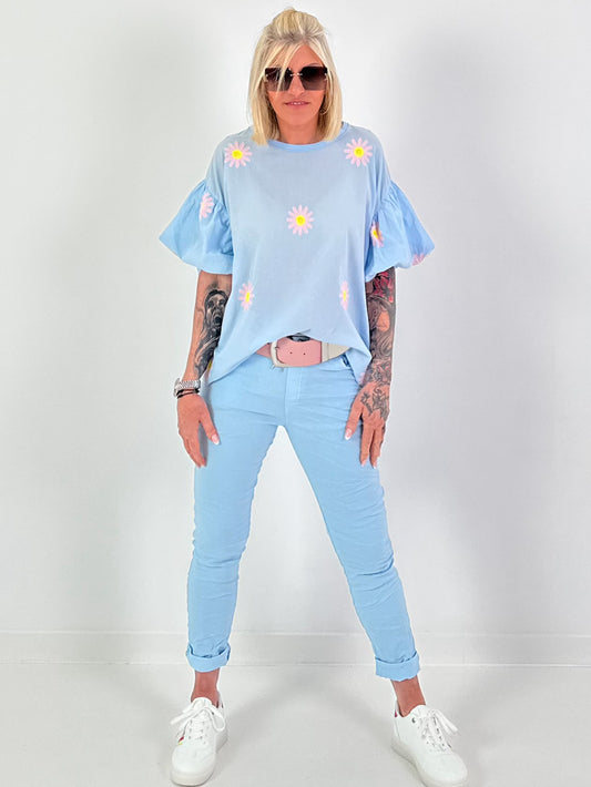 Blouse shirt with puff sleeves - light blue