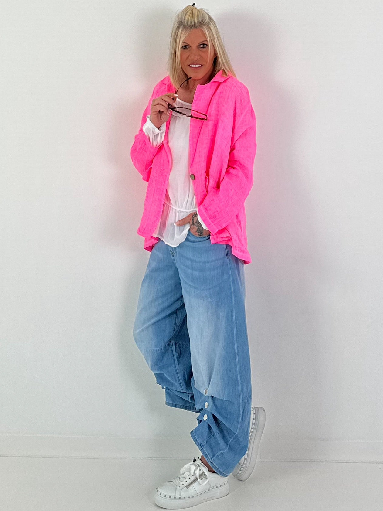 Linen Blazer - neon pink
