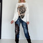Sweater mit Stulpenärmeln und Strassmotiv Royal Tiger - ecru