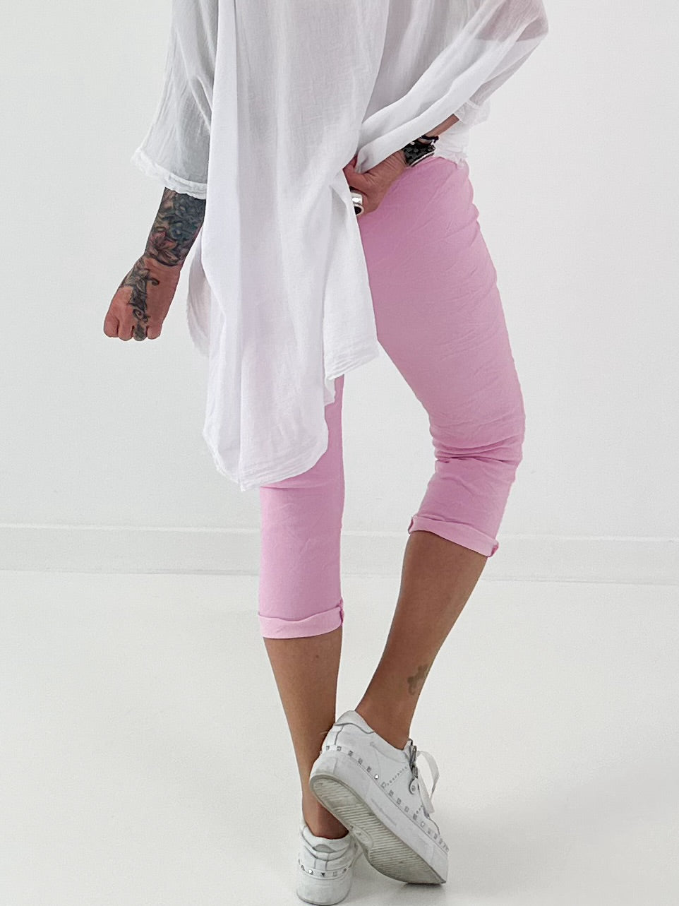 Capri Hose mit Bindeband - rosa