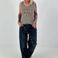 Ripp Tank Top mit Print  - taupe