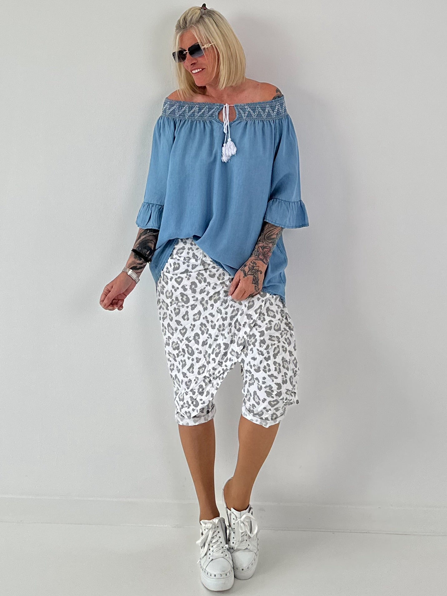 Leichte Jeans Carmen Tunika - denim hellblau