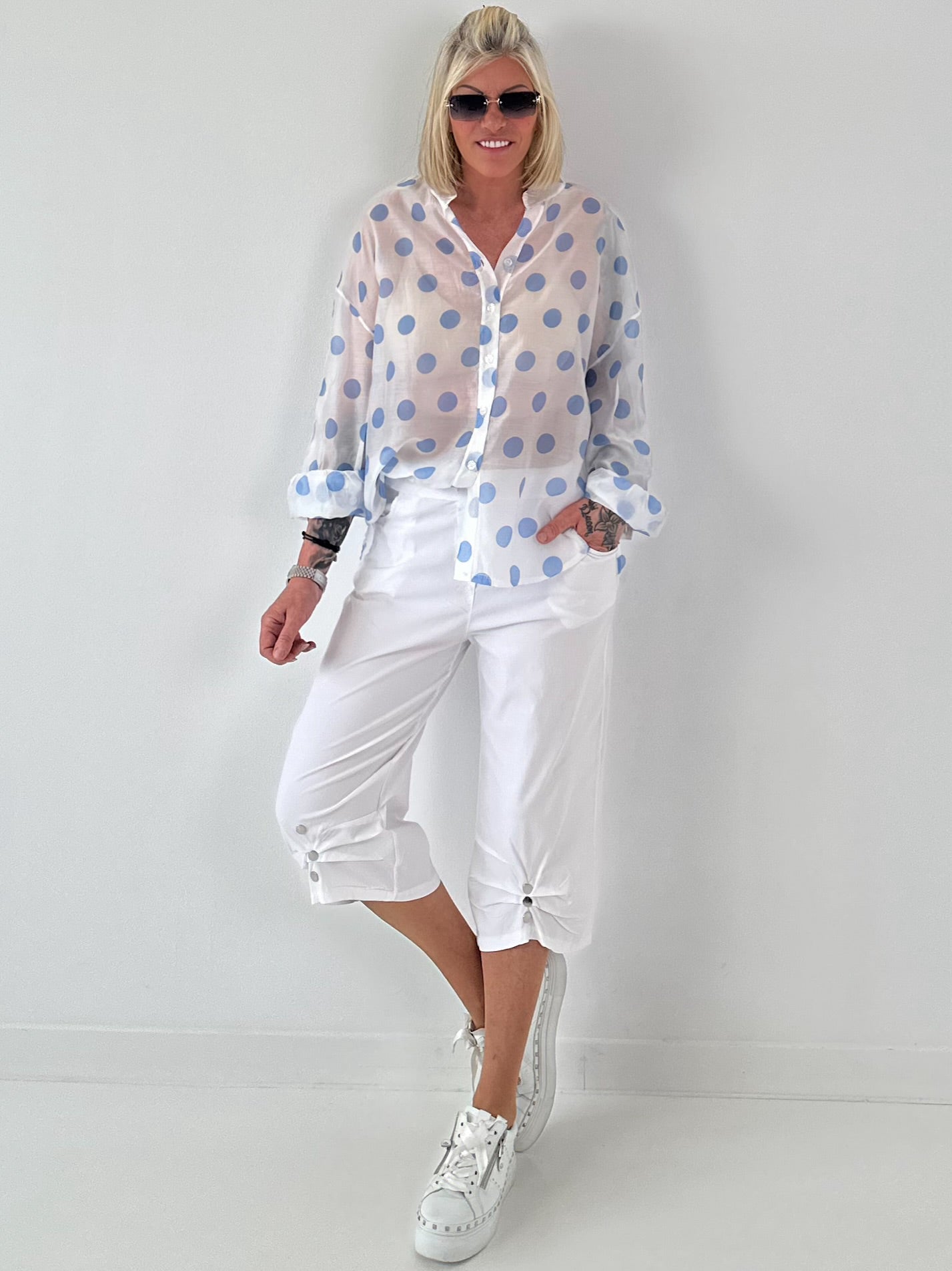 Transparent Tunic with Ruffle Sleeves - white