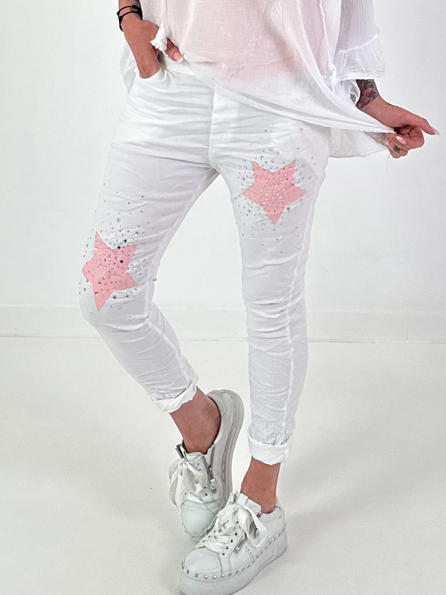 Pants with stars - white