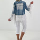 Boho Jeansjacke mit besonderen  Details - hellblau-weiss