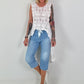 Short jeans with statement waistband - light blue