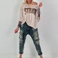 Strick Shirt mit Leo-Print - beige