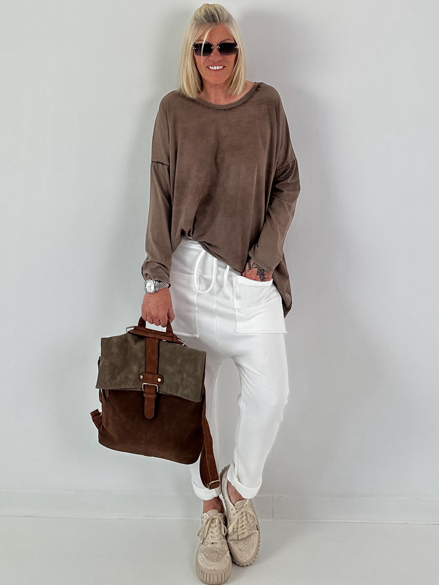 Oversized Shirt stone washed - coffee ( lieferbar ab ca. 15.07.26)