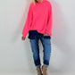 Lässiger Hoodie mit Statement Rückenprint "Pause" - neonpink