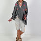 Oversized Muslin Blouse with Colorful Bead Embroidery - Anthracite