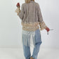 Boho-jasje met uitgebreide details - beige-blauw