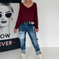 Basic Shirt mit V-Ausschnitt - bordeaux