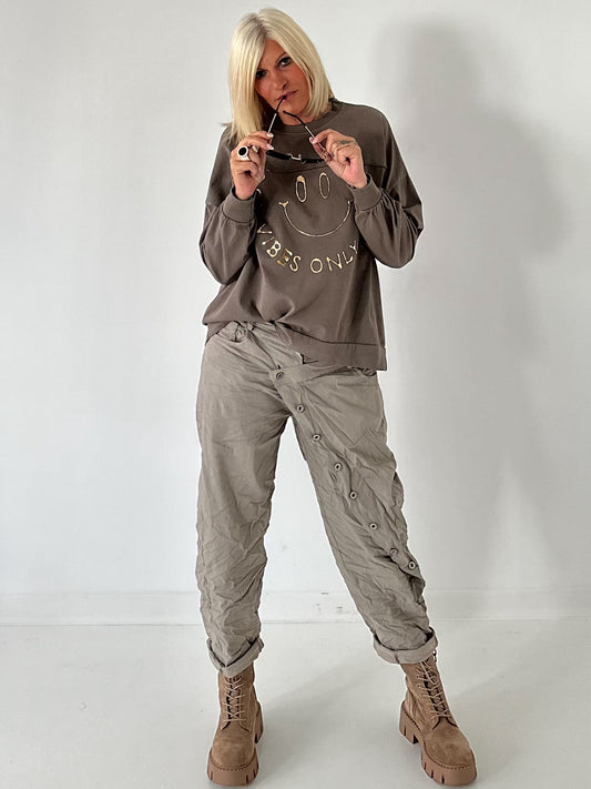 Sweater Good vibes only - taupe