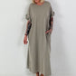 Langes Kleid mit kurzen Rüschen-Ärmeln - taupe