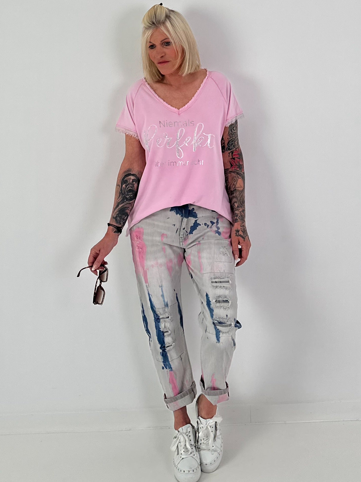 T-shirt with statement print - pink