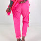 Baggy Hose mit aufgesetzter Cargo Tasche - neonpink