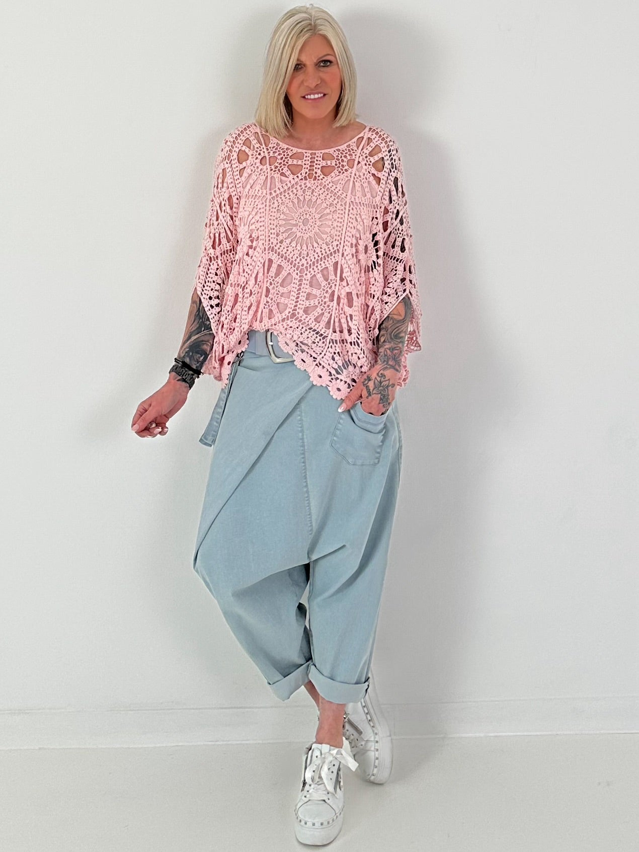 Häkelshirt mit Top - rosa