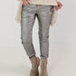 Vegan Leather Trousers with Patch - Silver-Grey