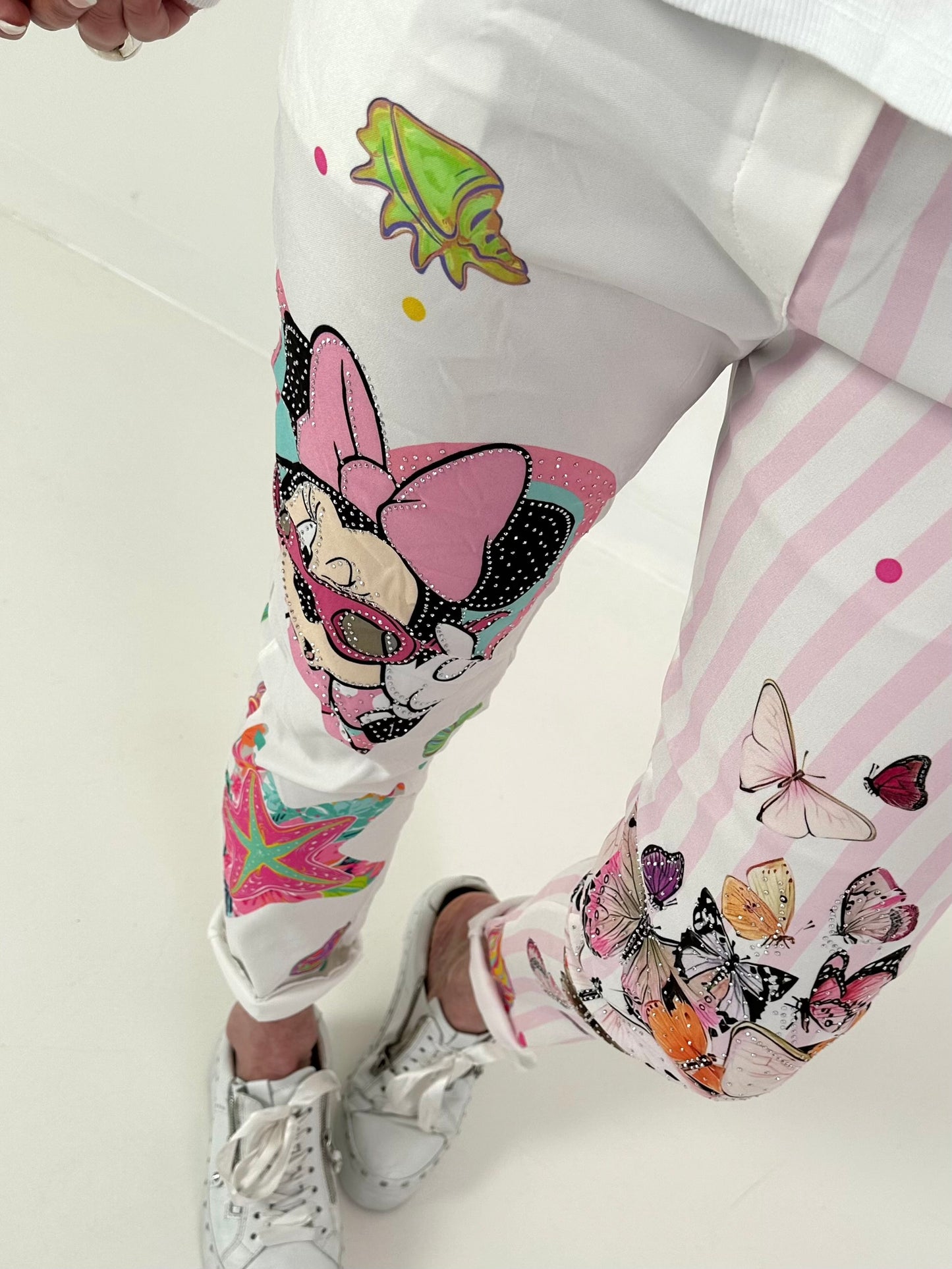 Hose mit Print-Mix - rosa-weiss