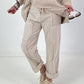 Linnen broek met opgestikte zakken en franjes - beige