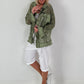 Jeansjacke mit floralem Netzeinsatz - khaki ( lieferbar ab 26.05.26))