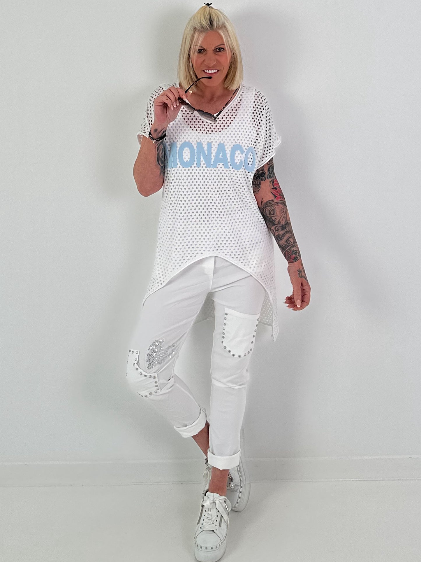 Netzshirt Monaco - weiss-hellblau