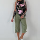 Striped top with ruffled collar - taupe-dark brown