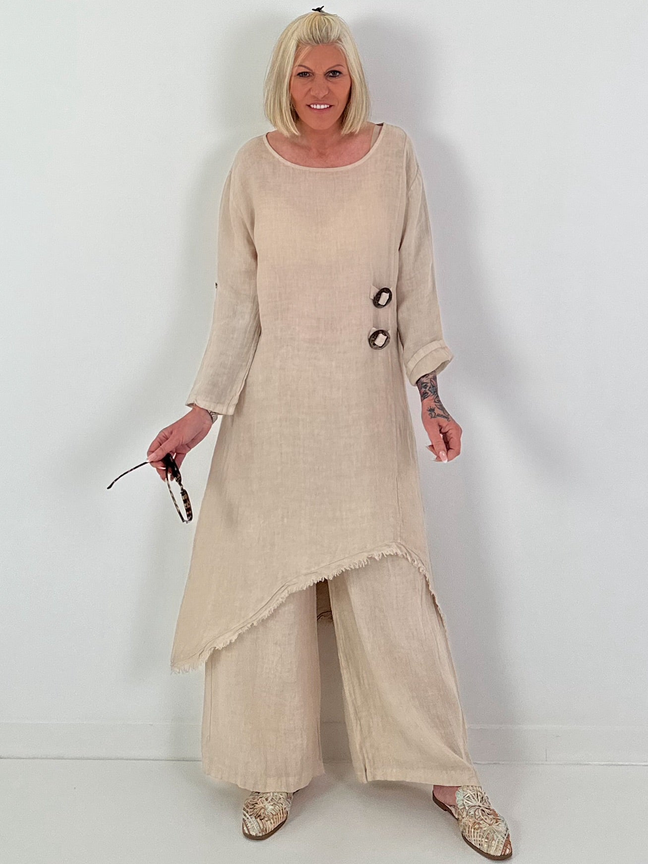 Linen two-piece set - beige